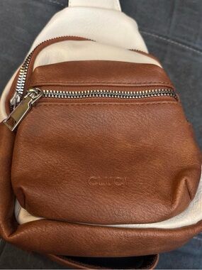 Two-Tone Brown and Cream Leather Sling Bag